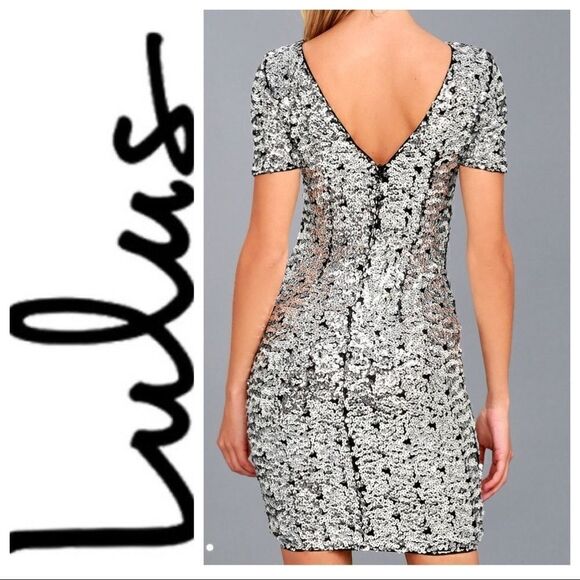Lulu’s Nights on Broadway Silver Sequin Bodycon Dress Size Small NWT - Picture 2 of 6